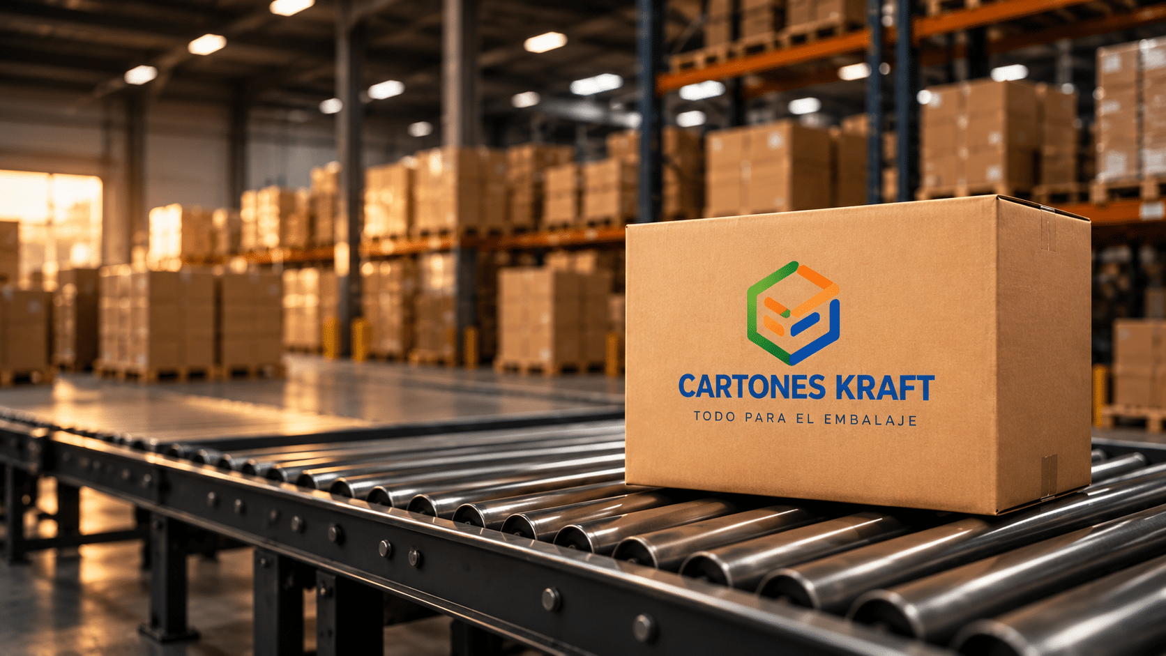 Cajas Cartones Kraft sobre cinta transportadora